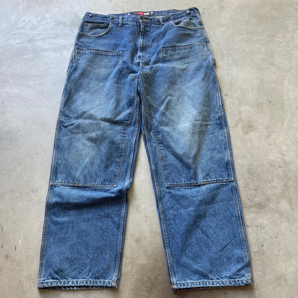 Berne Mens Double Knee Work Jeans 42x34 Blue Denim Utility Carpenter Pants